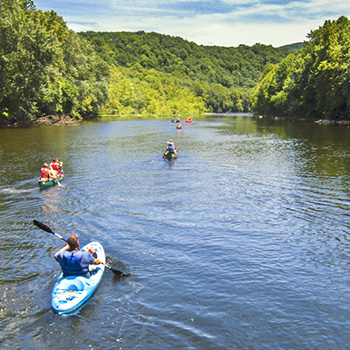 People kayaking on the river